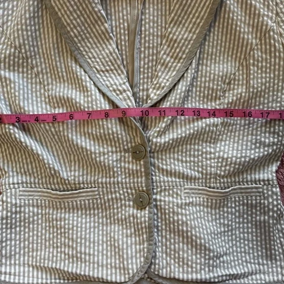 Sandro Paris Women's Jacket 100% Cotton Grey And White Seersucker Size M GUC - Picture 6 of 9